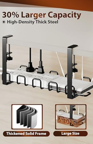 Cable Management Tray Under Desk 15.8'' - 4mm Wire Sturdy Cord Organizer for Desk Accessories - Cord Organization with Clamp No Drill - Standing Desk Accessories for Home Office