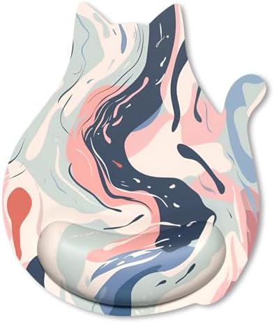 Ergonomic Mouse Pad with Wrist Rest, Cute Cat Memory Foam Padded Pain Relief Non-Slip Wrist Support Mouse Mat for Gaming Work Computer Laptop, Funny Office Supplies Desk Accessory, Fluid Art