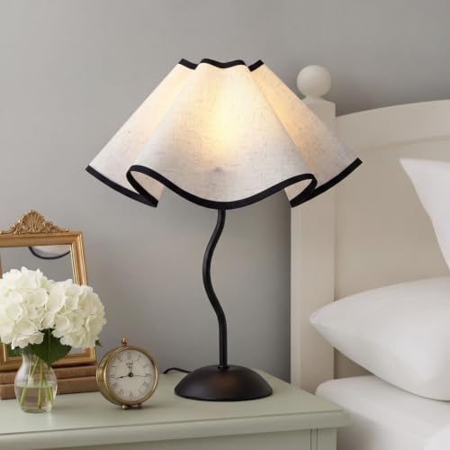 Pleated Table Lamp, Dimmable USB Nightstand Lamp with LED Bulb