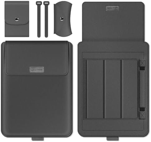 Laptop Sleeve 13-14" Case with Stand Compatible with Microsoft Surface Laptop 5/4/3/2 13.5", MacBook Air/Pro 13.3", PU Leather Sleeve for 15-16" Laptop Computers - Grey