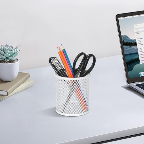 EasyPAG Metal 2-Piece Pen Holder Set Desk Accessories & Workspace Organizers for Classroom, School & Office,White