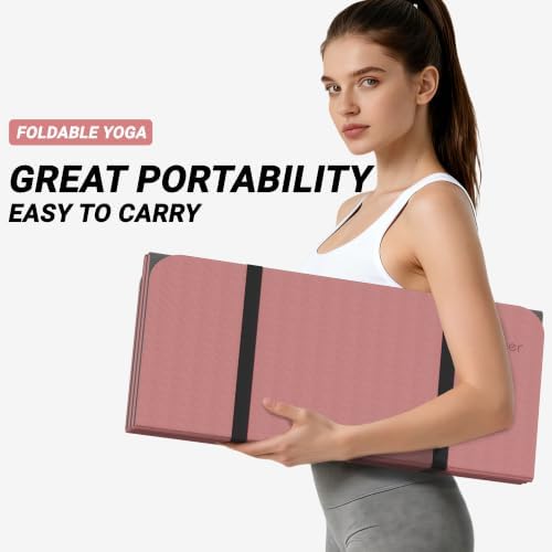 READAEER Foldable Fitness Yoga Mat | 2/5" (10mm) Extra Thick | Non-Slip TPE | 75x26" Extra Long-Wide | Portable & Easy Store | for Yoga, Pilates, Home Gym & Full-Body Workouts
