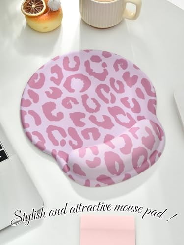 Leopard Mouse Pad Wrist Support Wrist Rest, Ergonomic Mouse Pad with Non-Slip Base for Office Gaming Working Computers,Desk Accessories Pain Relief Mouse Mat for Home&Game Decor, Pink