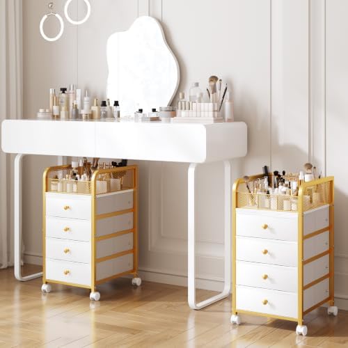 Rolling Makeup Organizer Cart, Under Desk Storage Cart with 4 Drawers