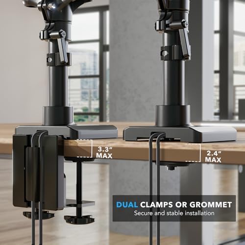 Mount-It! Triple Monitor Desk Stand, USB-A & C, Black