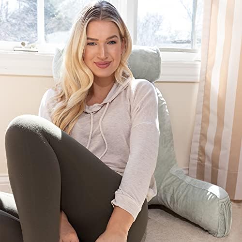 Husband Pillow Medium Reading Pillow with Arms - 23" Backrest for Sitting Up in Bed - Firm Support Bed Rest Pillow for Adults, Neck Roll, Removable Cover - TV, Reading, Lounging - Desert Sage