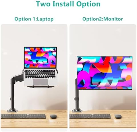 WALI Laptop Desk Mount for 15.6 inch Notebook, Fully Adjustable Single Monitor Arm with Laptop Holder for 32 inch Screen, Laptops Stand with Ventilated Tray, Up to 22 Lbs, (GSDM00LP), Black