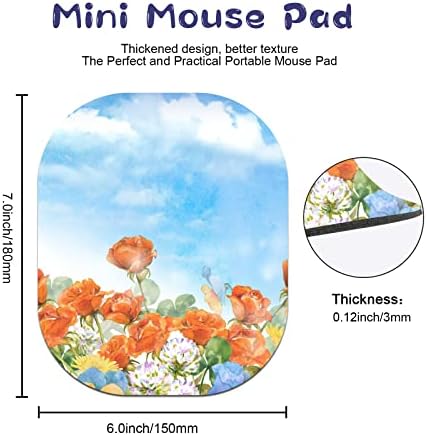 Small Mouse Pad 6 x 7 Inch, Sky and Flower, Oval Mini Mouse Pad with Non-Slip Rubber Base, Waterproof Compact Mouse Mat for Laptop Computer Wireless Mouse Keyboard Tray Home Office Travel