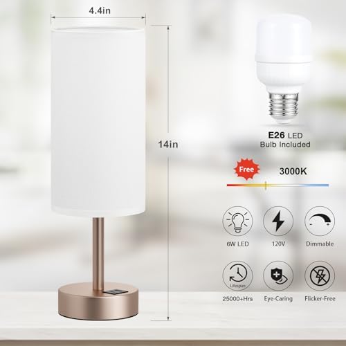 Dicoool Bedside Table Lamp for Bedroom - 3-Way Dimmable Touch Lamp, USB A+C