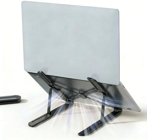 Ergonomic Foldable Computer Stand, 10-Level Height Adjustable Aluminum Laptop Stand, Compatible with 17.3 Inch Laptops, Tablets & Drawing Tablets, for MacBook, HP, Lenovo, Dell (Black)