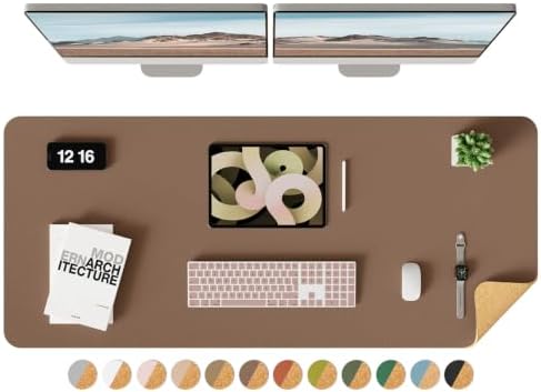 YSAGi Eco Cork Desk Pad, 47" x 17" Leather Desk Mat, Double-Sided Desk Pad Protector,Large Mouse Pad,Waterproof Desk Blotter for Office/Home(Coffee)