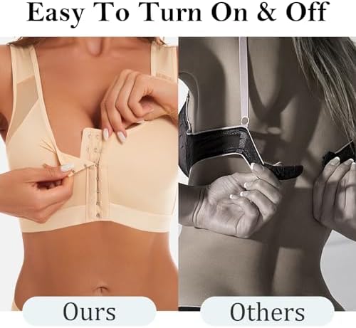 Front Closure Posture Corrector Wireless Bra Back Support Comfy Unlined Bras Full Coverage Bra with Nipple Covers