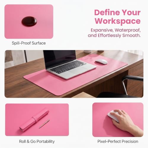 ‎Boutilon Leather Desk Pad Protector,Non-Slip Mouse Pad,Laptop Desk Pad,Office Mouse Mat,Waterproof Leather Desk Blotter,Desk Writing Pad for Office and Home (M-Rose Pink,30"x14")