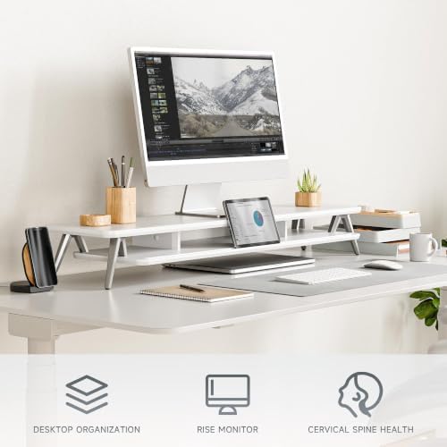Fenge Dual Monitor Stand Riser, Wooden Desk Shelf with 2-Tier Storage