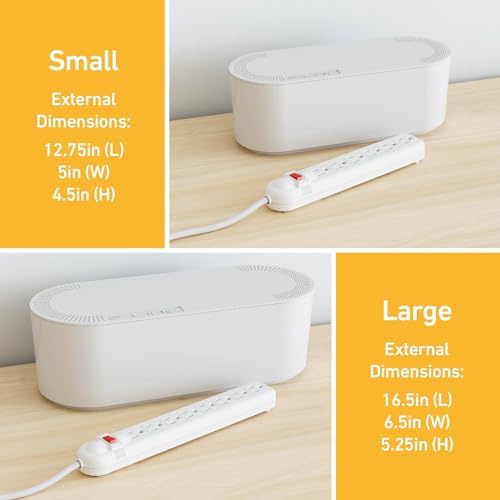 D-Line Cable Management Box, Power Strip Holder, Floor Outlet Hiders, Desk Cord Organizer, Cover TV Wires, Wire Storage – 16.5 in (Length) x 6.5in (Width) x 5.25in (Height) - Large, White