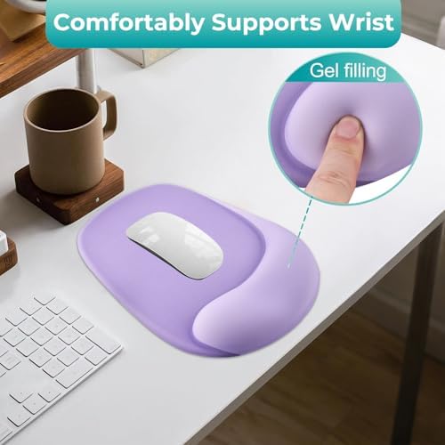 Mouse Pad with Wrist Rest Support, Ergonomic Mousepad with Comfortable Gel Cushion, Gaming Mouse Pad with Non-Slip PU Base, Relieve Pain Relief, for Home Office Computer Laptop, Purple