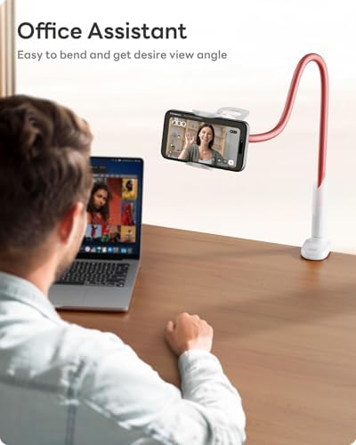 SAIJI Gooseneck Phone Stand for Bed, Lazy Bracket Cell Phone Holder Long Arm Clip Clamp Mount for Filming, Compatible with 4-7'' Mobile Cell Phone Stand Document Camera Nintendo Switch (Rose Gold)