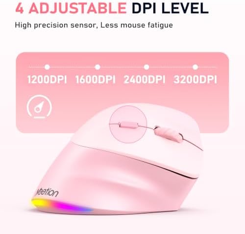 MEETION Ergonomic Wireless Vertical Mouse, Rechargeable, Pink
