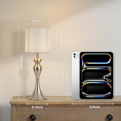 Cordless Table Lamp Rechargeable, Battery Fabric Bedside Touch Light Nickel