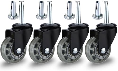 2" Rubber Caster Wheels, casters Set of 4 Black casters 5/16" x 1 1/2" (7.9 x 38mm) Wheels Pole with Sleeve for Shop Vac Wet Dry Vacuums Caster, Furniture（Set of 4 Heavy Duty）
