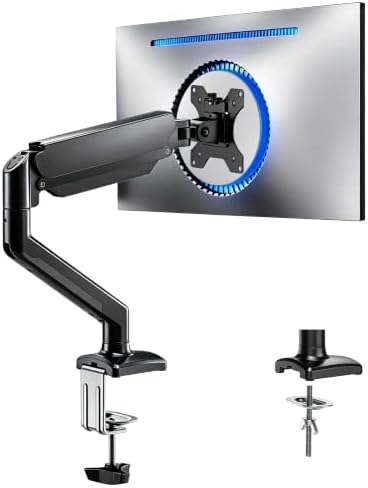 Single Monitor Arm, Fully Adjustable Monitor Mount Fits 13-32 Inch Flat/Curved Screens, Gas Spring Monitor Desk Mount with Clamp & Grommet Base, VESA 75x75/100x100mm, Holds Up to 19.8 lbs