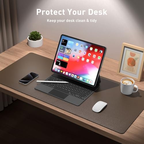 Aothia Leather Desk Pad Protector, Office Desk Mat, Large Mouse Pad, Non-Slip PU Leather Desk Blotter, Laptop Desk Pad, Waterproof Desk Writing Pad for Office and Home (48"x17", Coffee)