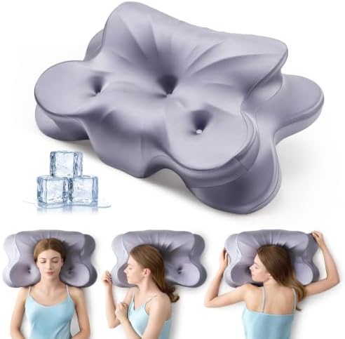 Neck Pillow for Sleeping, Cervical Neck Pillow with 3-Hole Design, Memory Foam Pillow for Side Sleepers, Sleep Pillow for Neck Pain Relief, Gray (1, Gray)