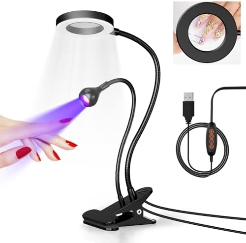krofaue Dual Head UV Nail Lamp with 6X Magnifier, 3 Color Temps, Clip