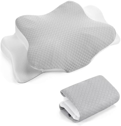 HunnmingRe Pillow Case for Cervical Neck, White, Light Gray, Queen Size