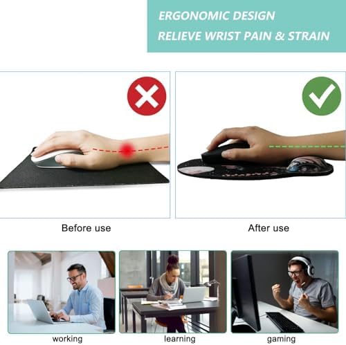 Mouse Pad with Wrist Support, Ergonomic Mouse Pad with Memory Foam Wrist Rest Cushion, Non-Slip Rubber Base Gaming Mice Pad for Home Office Computer Laptop, Snail