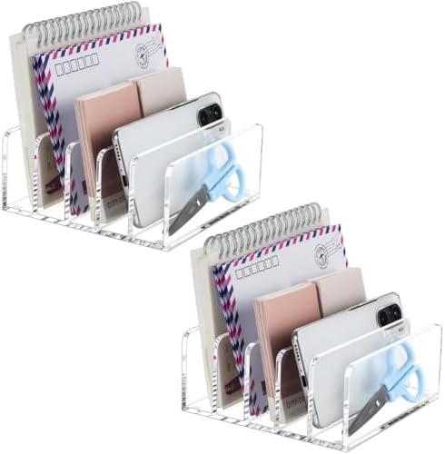 BEYGORM Acrylic Mail Holder, 5 Compartments Multifunction Desk Organizer