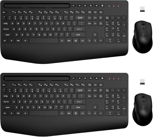 Wireless Keyboard and Mouse Combo - Full-Sized, Ergonomic Wrist Rest