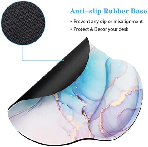 Mouse Pad with Wrist Support, Desk Decor for Office Marble Design Mouse Pad Non-Slip Rubber Base Mousepad for Desk Laptop Gaming Working Computers Laptop Easy Typing & Pain Relief, Blue