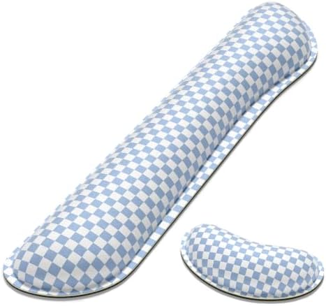 Dapesuom Enlarge Keyboard Wrist Rest, Memory Foam Wrist Cushion for Support, Cute Typing Pain Relief Keyboard Mouse Pad Rests Set with Non-Slip Base for Gaming Laptop Office Computer, Blue Grey