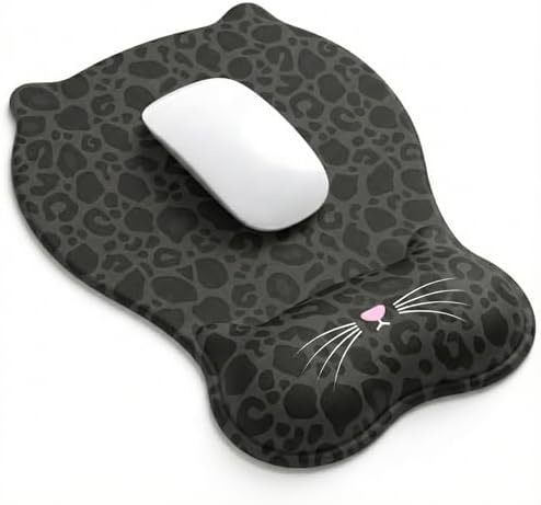 Gel Mouse Pad with Wrist Rest for Mouse Ergonomic Cat Mouse Wrist Rest Non-Slip Silicone Cute Mousepad with Wrist Support for Computer Desk Gaming Laptop Home Office Desk Accessories Black Leopard