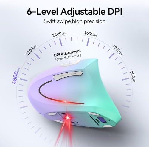 TECKNET Ergonomic Mouse, 4800 DPI Wireless Bluetooth Vertical, 3-Device