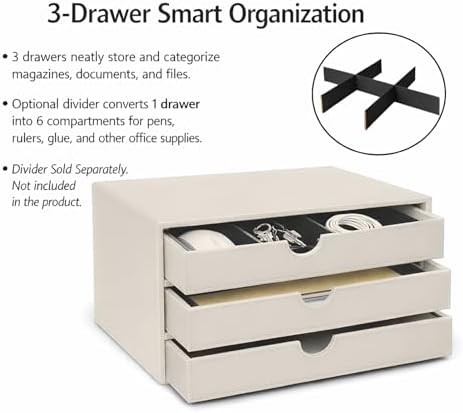 UnionBasic Document Organizer, 3-Drawer File Cabinet Document Storage Box, Office Desktop Filing Organizer, Feather Gray