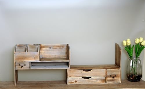 Vintage Barnwood Large Adjustable Wooden Desk Organizer,Storage