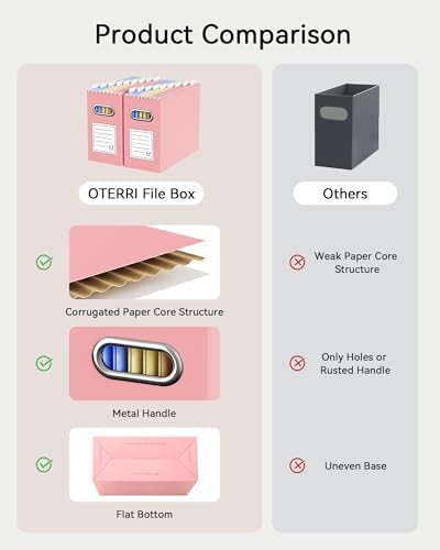Oterri Portable Collapsible Cardboard File Box with Handle for Letter-Size