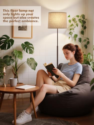 60" Modern Floor Lamp with Linen Shade, 3 Color LED Bulb & Foot Switch