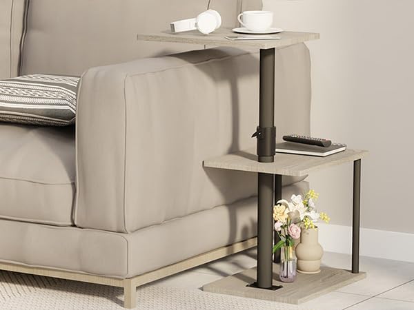 Faesun Swivel Side Table for Couch Arm, Adjustable C End Table for Recliner or Bed, Tv Trays with Storage Shelf for Small Spaces Small Nightstand Table for Living Room, Bedroom，2pc