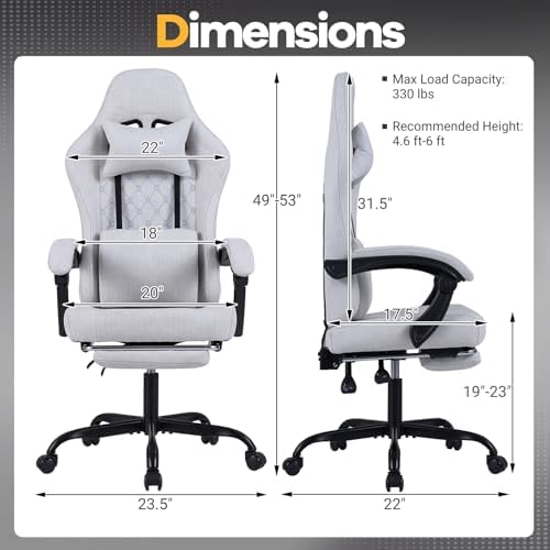 GIANTEX Gaming Chair, Ergonomic Computer Chair with Headrest, Lumbar Support, Linkage Armrests, Reclining Backrest & Footrest, High Back Swivel Office Chair, Video Game Chair (Grey)