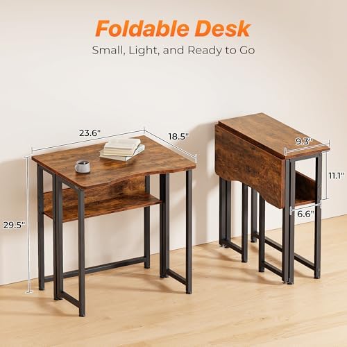Huuger Folding Desk with Storage Shelf, 23.6 Inch Foldable Computer Table