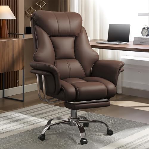 Big and Tall Office Chair 550 lbs Extra Wide Leather Executive Chair with Retractable Footrest, Heavy-Duty Ergonomic Chair, Adjustable Height Computer Gaming Chairs