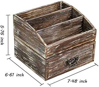 Office Desk Organizer with Drawers & Dark Brown Vintage Wood Desktop Storage Caddy 2pcs/set Workspace Supplies Farmhouse Mail Countertop Organizer Makeup Storage Box for Home Decor Supplies Vanity……