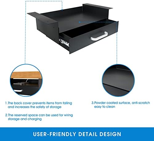 GOME Under Desk Drawer Storage with Laptop/Book/Folders Shelf, Double Layer Easy Slide-Out Undermount Drawer Organizer with Ball Sliding Track for Home Office Sit-Stand Workstation