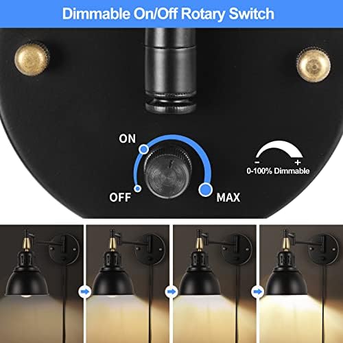 TRLIFE Plug in Wall Sconces, Dimmable Wall Sconces Retractable Swing Arm Wall Lamp with 6FT Plug in Cord and Dimmer Knob On/Off Switch, E26 Base, UL Listed(2 Pack)