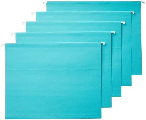 Amazon Basics Hanging File Folders with Adjustable Tabs for Document Organization, Letter Size, Aqua, 25-Pack