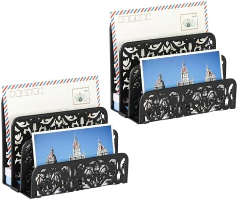 EasyPAG Mail Organizer Countertop 2pc Desk Mail Sorter for Envelope 3-Slot Vertical Letter Holder for Office, Home, School, Black