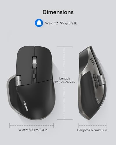 TECKNET Wireless Mouse, Side Scroll Bluetooth Rechargeable, 3-Device